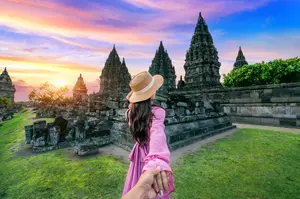 Woman at Prambanan Temple in Yogyakarta, Java, Indonesia